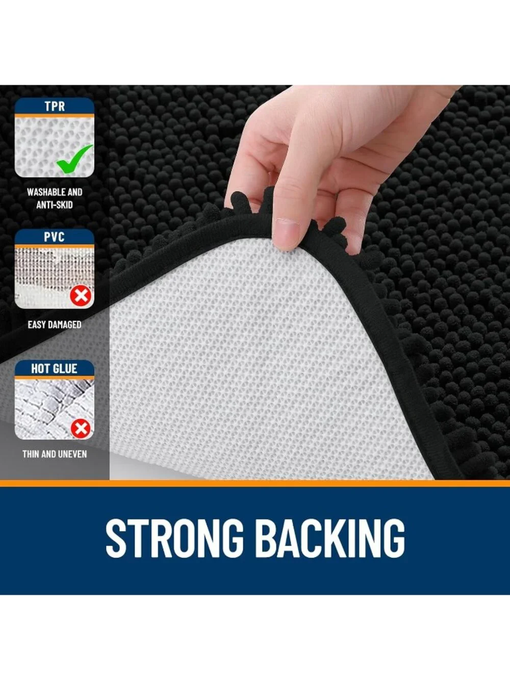 New Bathroom Rugs 24x16, Soft Absorbent Chenille Bath Mats, Quick Dry, Black